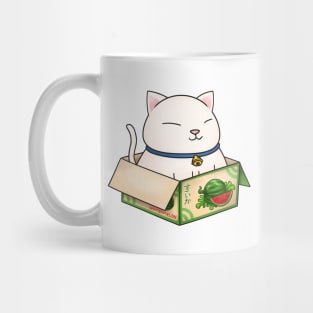 White Chubby Cat in Watermelon Box Mug